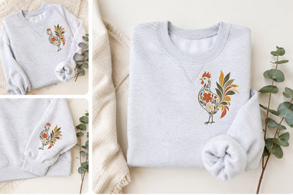 Vintage Floral Rooster Embroidery Design