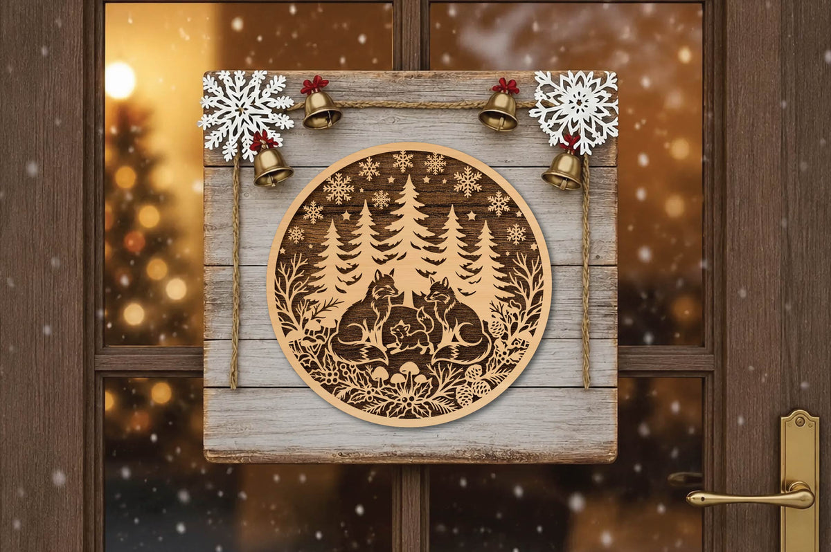 Fox Family Christmas Laser Cut SVG, Woodland Fox Christmas Ornament Cut File, Winter Forest Decor