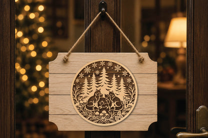 Fox Family Christmas Laser Cut SVG, Woodland Fox Christmas Ornament Cut File, Winter Forest Decor