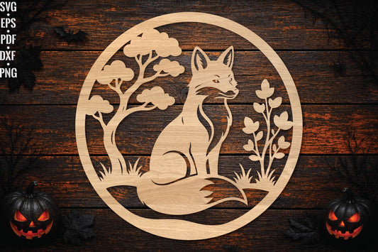 Fox Round Laser Cut SVG, Woodland Fox Wall Decor, Forest Animal Cut File