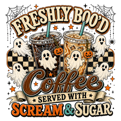 Freshly Boo'd Coffee Halloween PNG | Spooky Ghost Coffee Fall Sublimation | Cute Halloween Coffee Shirt Design