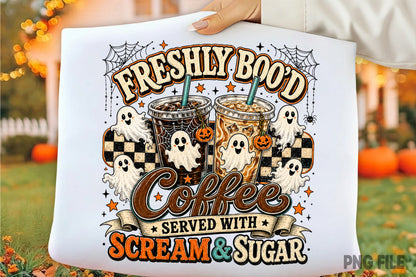 Freshly Boo'd Coffee Halloween PNG | Spooky Ghost Coffee Fall Sublimation | Cute Halloween Coffee Shirt Design