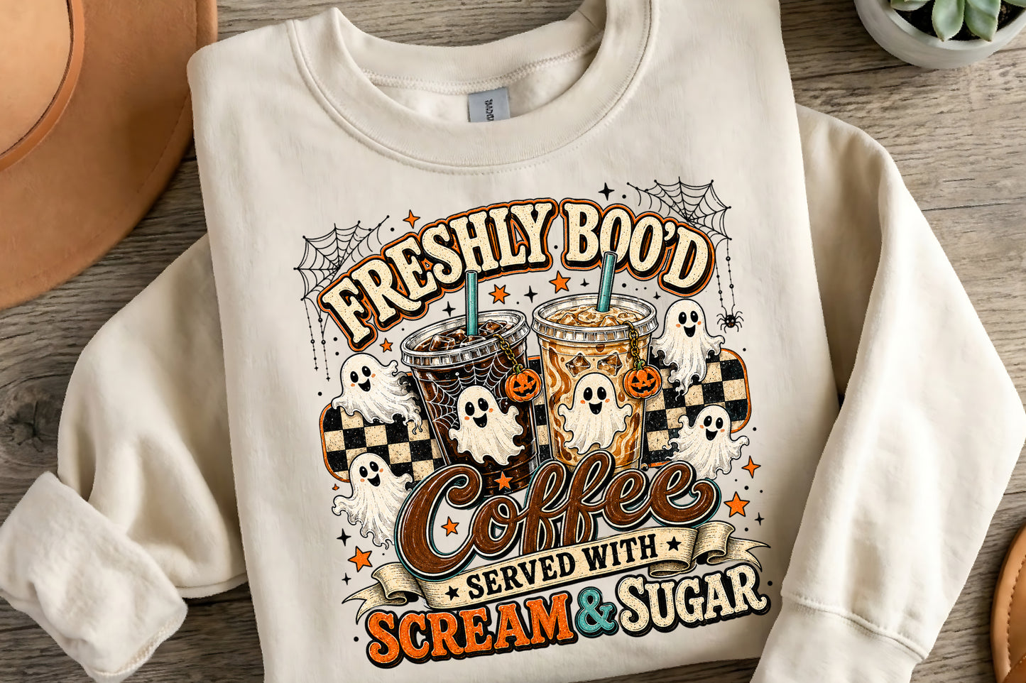 Freshly Boo'd Coffee Halloween PNG | Spooky Ghost Coffee Fall Sublimation | Cute Halloween Coffee Shirt Design