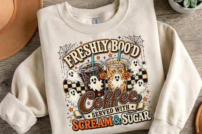 Freshly Boo'd Coffee Halloween PNG | Spooky Ghost Coffee Fall Sublimation | Cute Halloween Coffee Shirt Design