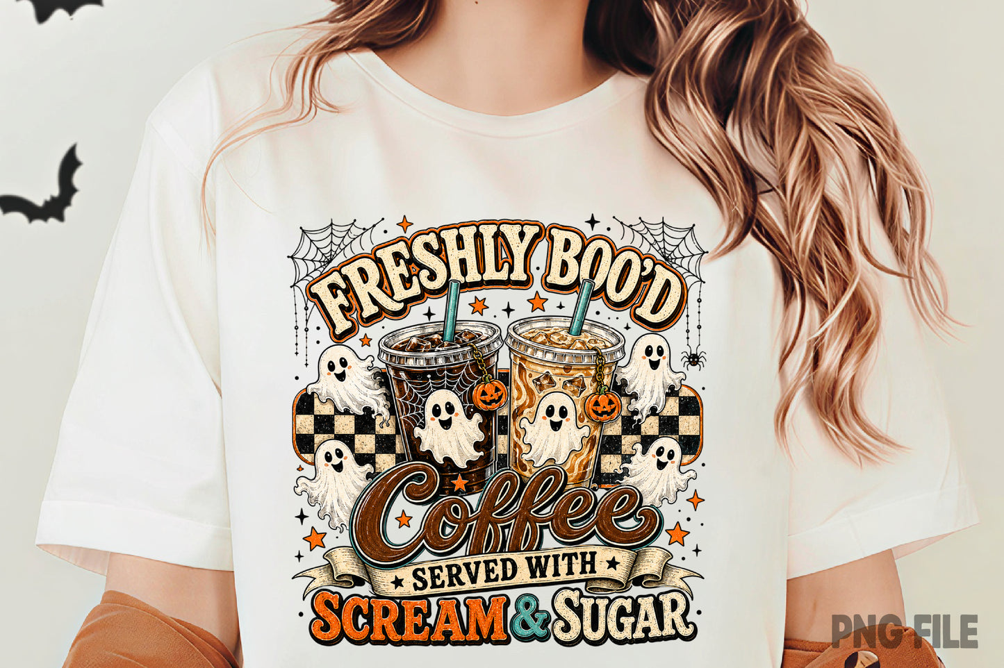Freshly Boo'd Coffee Halloween PNG | Spooky Ghost Coffee Fall Sublimation | Cute Halloween Coffee Shirt Design