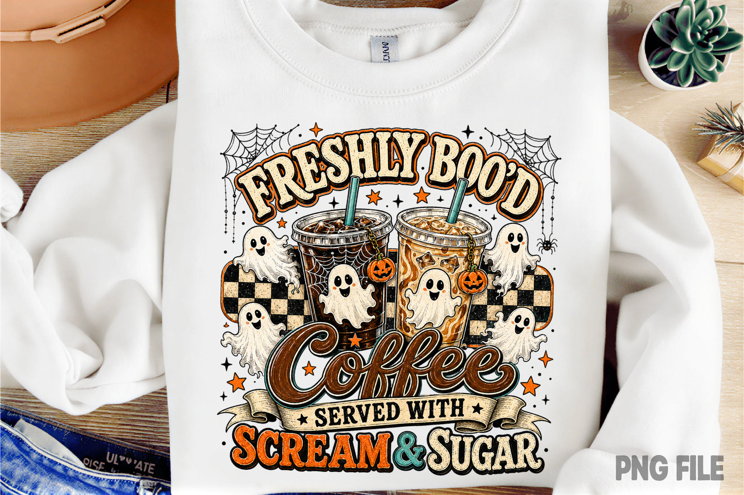 Freshly Boo'd Coffee Halloween PNG | Spooky Ghost Coffee Fall Sublimation | Cute Halloween Coffee Shirt Design