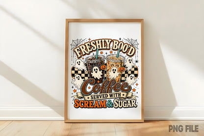 Freshly Boo'd Coffee Halloween PNG | Spooky Ghost Coffee Fall Sublimation | Cute Halloween Coffee Shirt Design