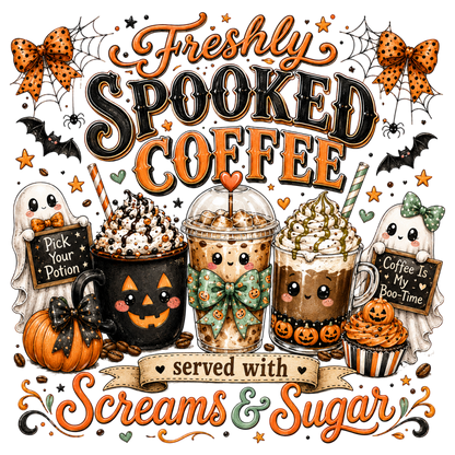 Freshly Spooked Coffee Halloween PNG Cute Boo Coffee Sublimation