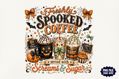 Freshly Spooked Coffee Halloween PNG Cute Boo Coffee Sublimation