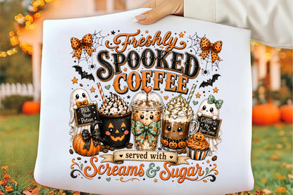 Freshly Spooked Coffee Halloween PNG Cute Boo Coffee Sublimation