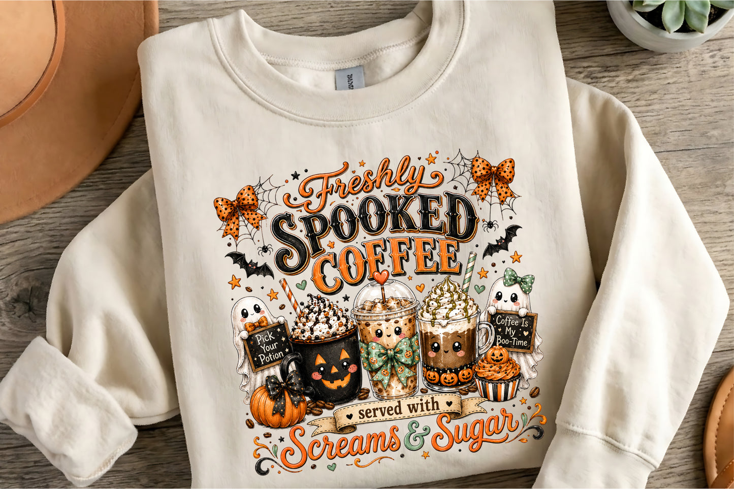 Freshly Spooked Coffee Halloween PNG Cute Boo Coffee Sublimation