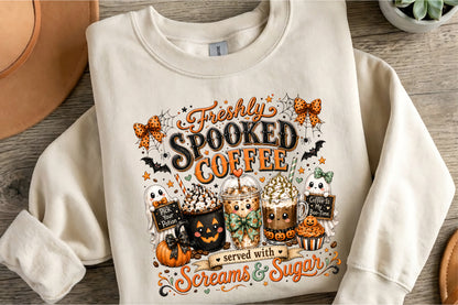 Freshly Spooked Coffee Halloween PNG Cute Boo Coffee Sublimation
