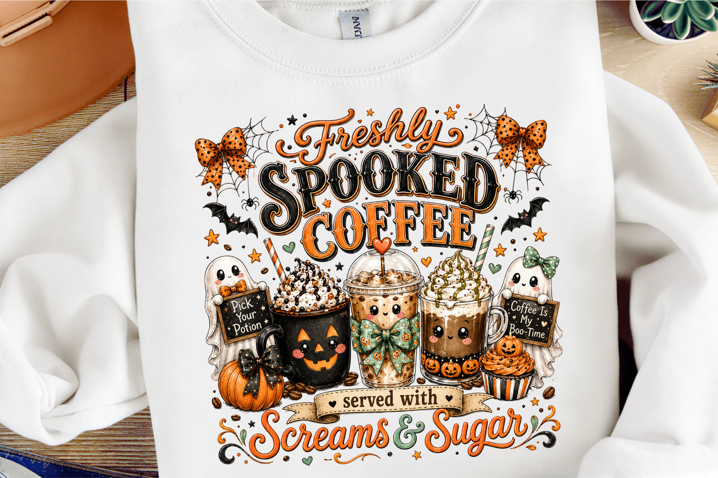 Freshly Spooked Coffee Halloween PNG Cute Boo Coffee Sublimation