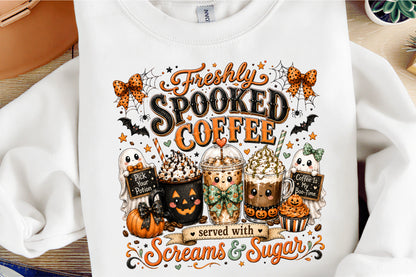 Freshly Spooked Coffee Halloween PNG Cute Boo Coffee Sublimation