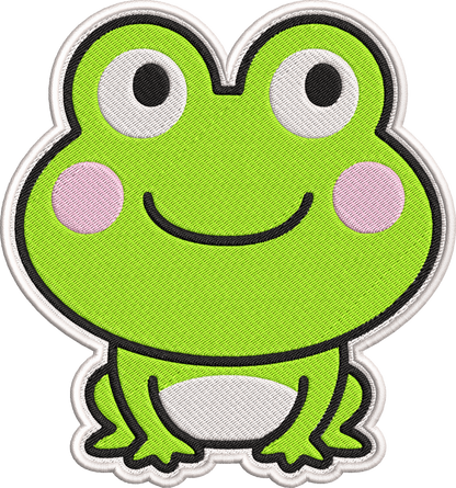 Cute Frog Patch Embroidery Design, Adorable Kawaii Frog Machine Embroidery Pattern, Cute Green Frog Embroidery