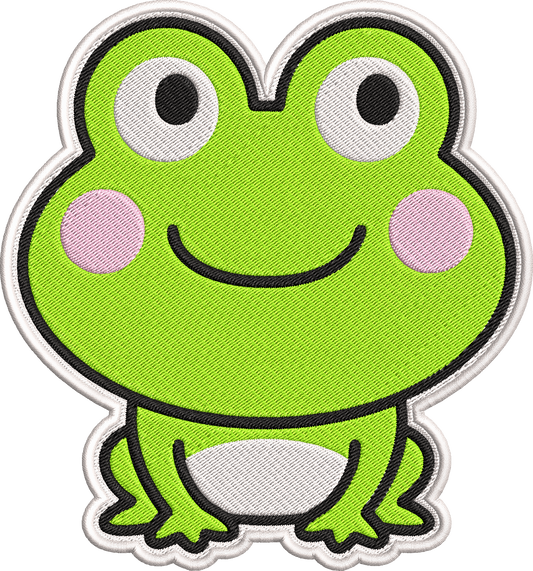 Cute Frog Patch Embroidery Design, Adorable Kawaii Frog Machine Embroidery Pattern, Cute Green Frog Embroidery