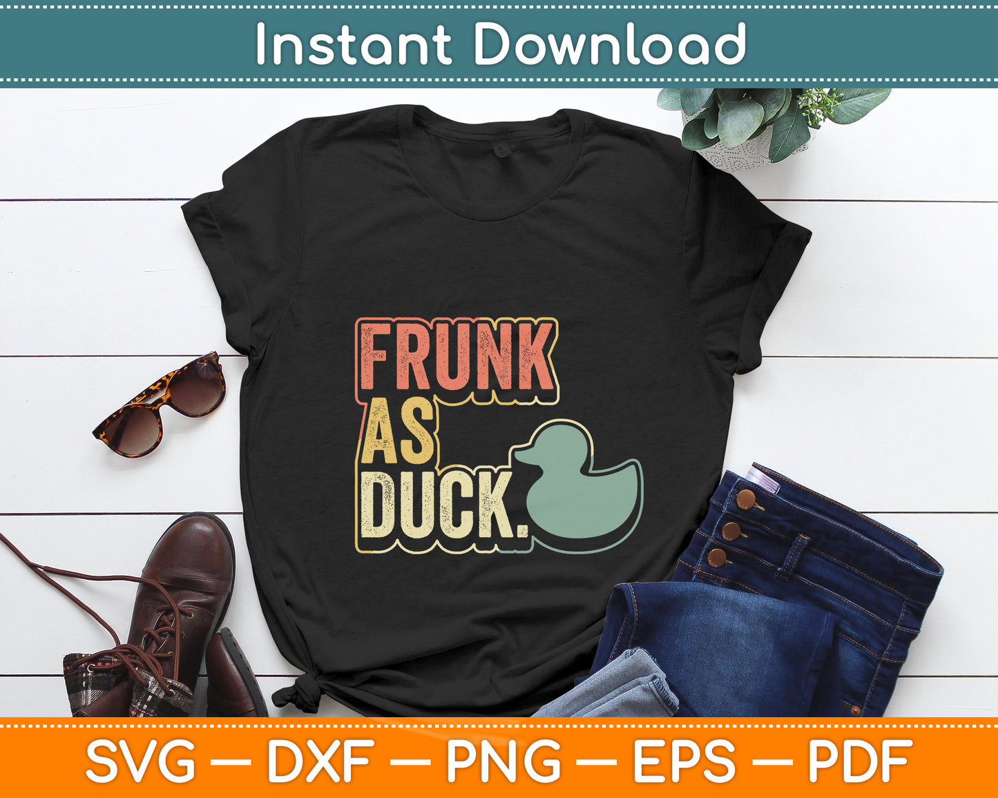 Frunk as Duck Rubber Ducky Drinking Funny Svg Png Dxf Digital Cutting File