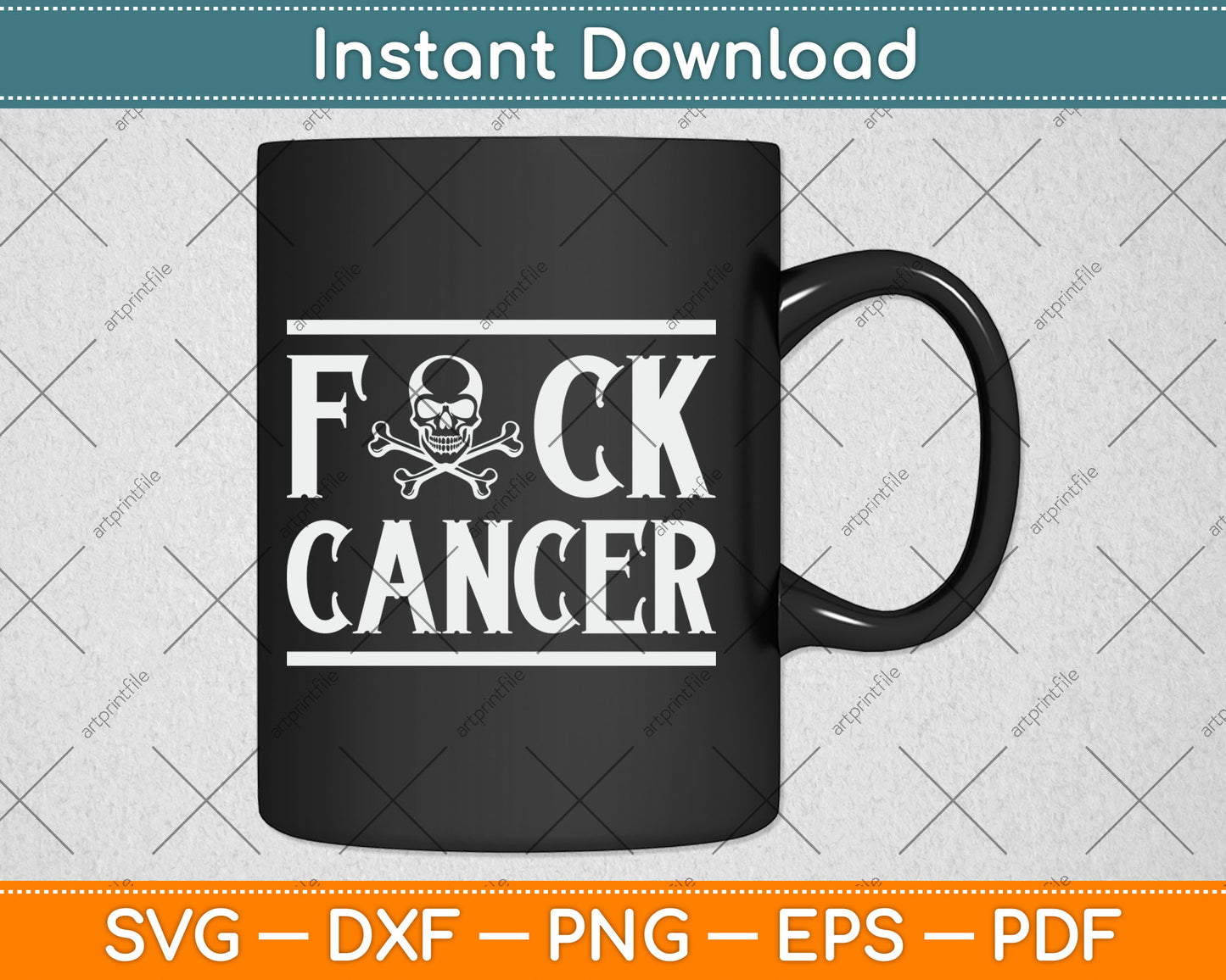 Fuck Cancer Skull and Crossbones Skeleton Breast Cancer Svg Digital Cutting File
