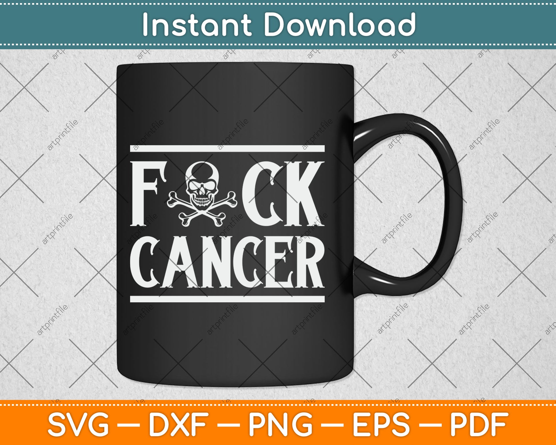 Fuck Cancer Skull and Crossbones Skeleton Breast Cancer Svg Digital Cutting File
