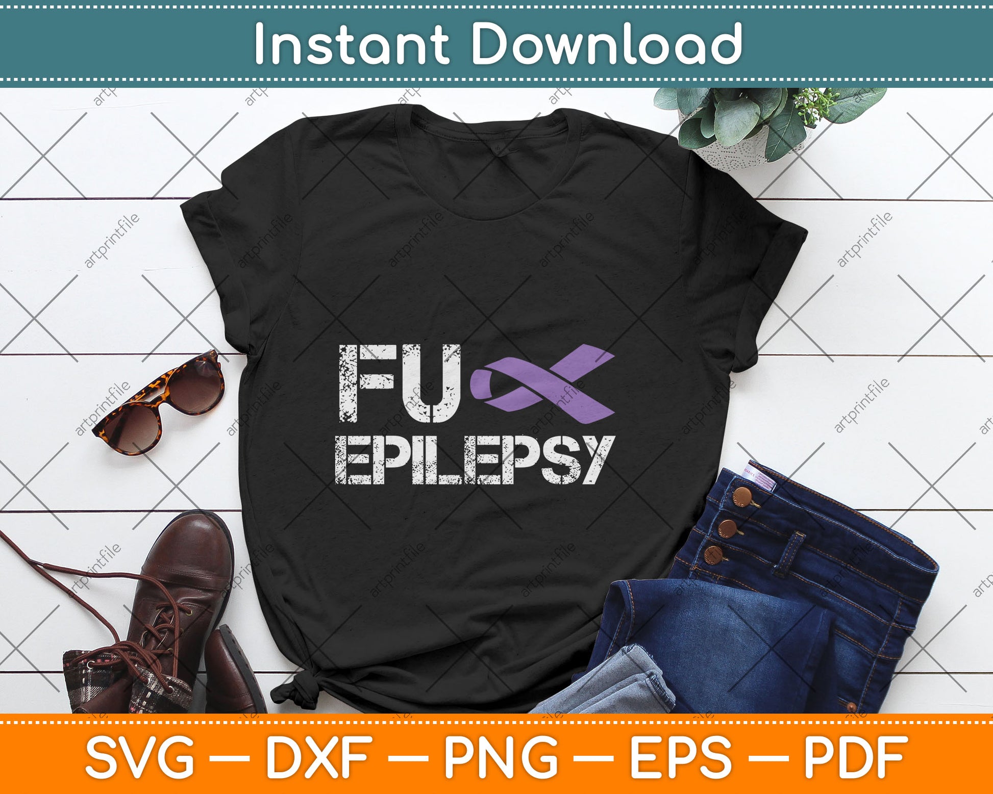 Fuck Epilepsy Awareness Month Purple Ribbon Warrior Fighter Svg Digital Cutting File
