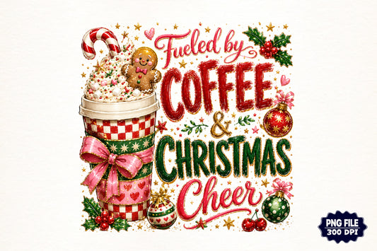 Fueled by Coffee & Christmas Cheer PNG | Christmas Coffee Cup Holiday Design