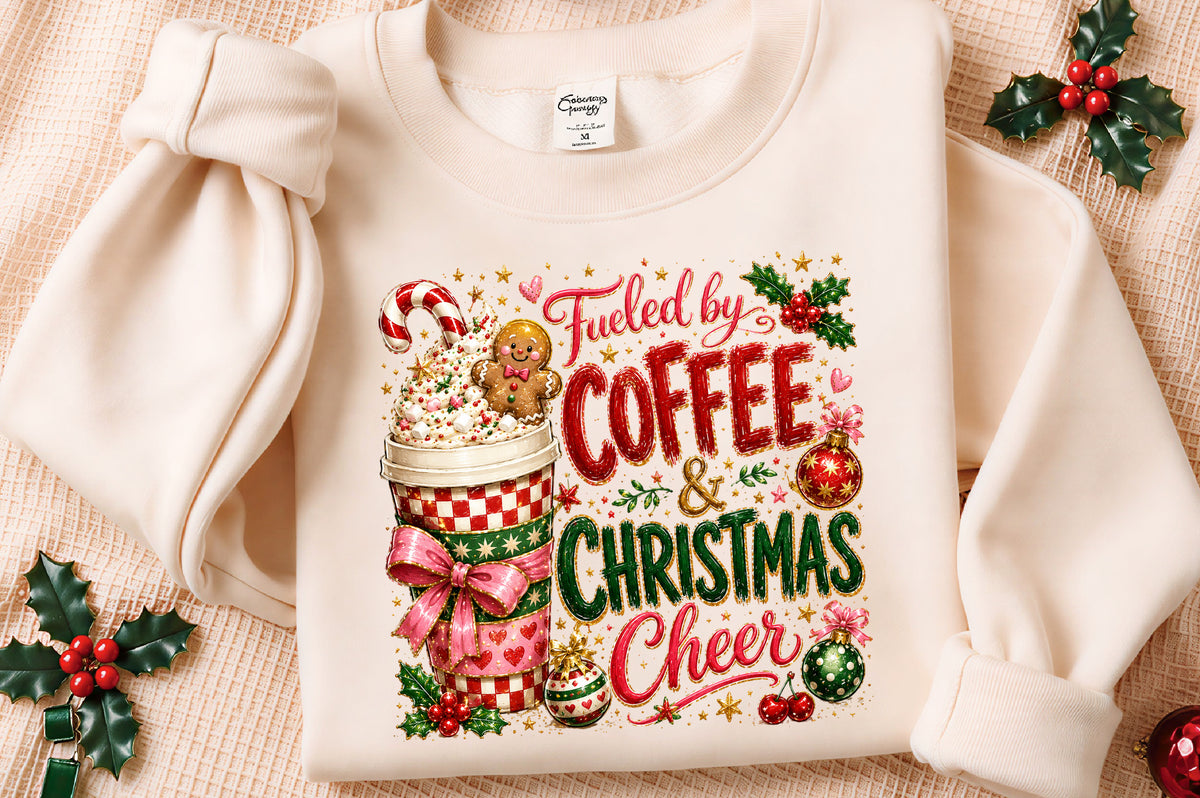 Fueled by Coffee & Christmas Cheer PNG | Christmas Coffee Cup Holiday Design