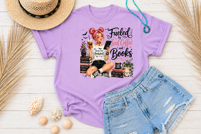 Fueled By Iced Coffee And Books PNG Spooky Bookish Girl Sublimation
