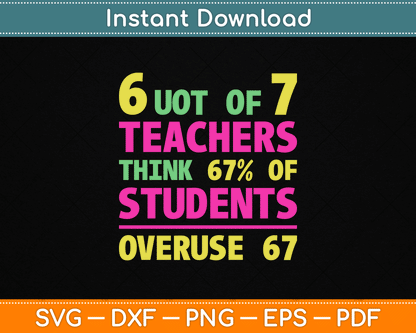 Funny 67 Teacher Gift Teacher 6 7 Funny Overuse 67 SVG Digital Cutting File