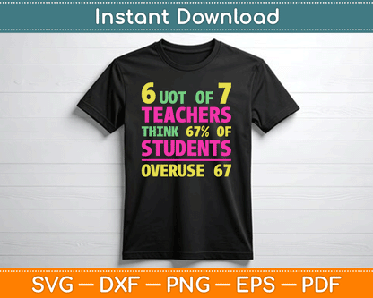 Funny 67 Teacher Gift Teacher 6 7 Funny Overuse 67 SVG Digital Cutting File