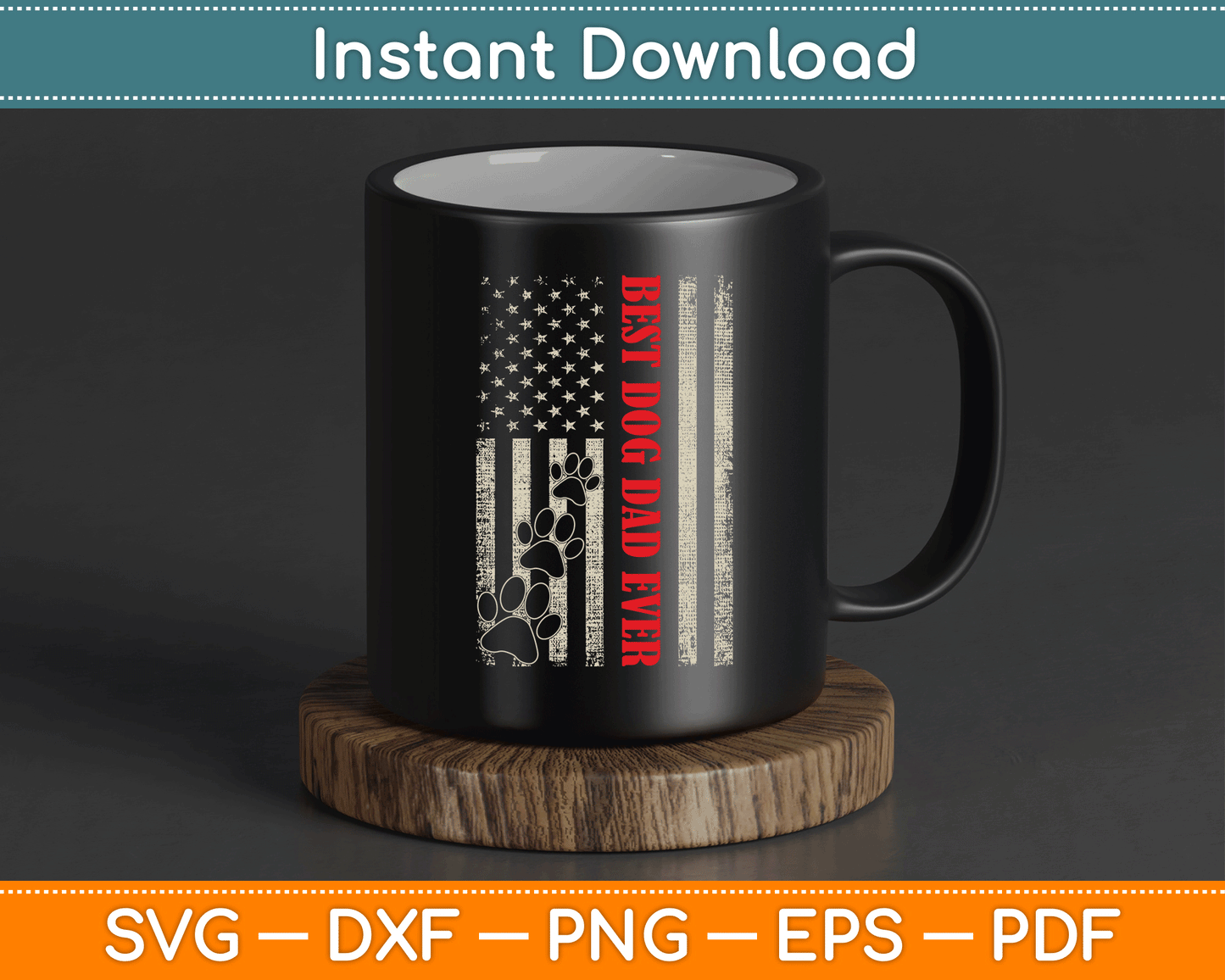 Funny Dad Father's Day Dog Dad USA Flag SVG Digital Cutting File