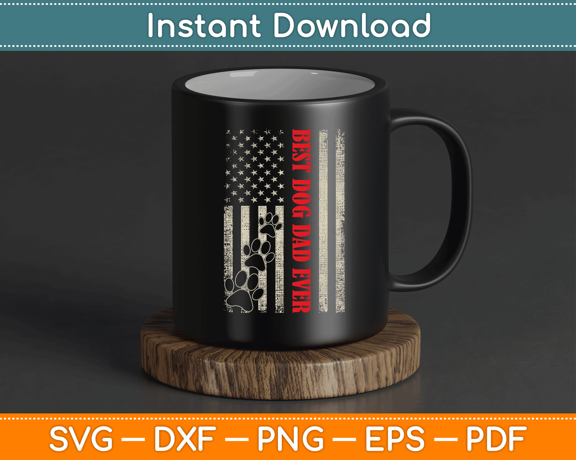 Funny Dad Father's Day Dog Dad USA Flag SVG Digital Cutting File