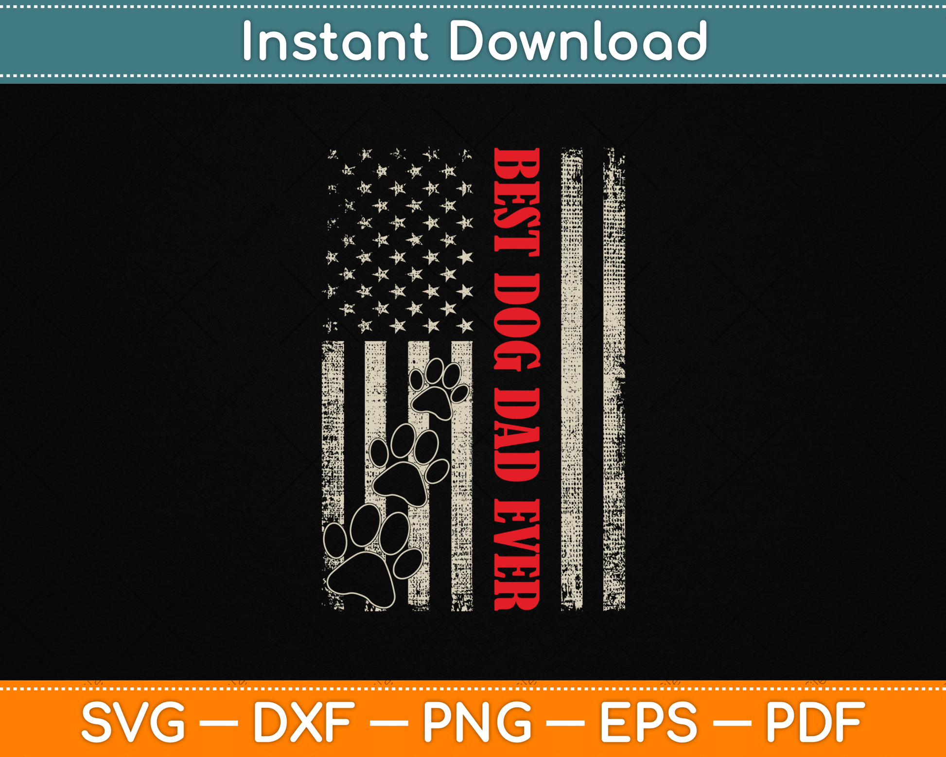 Funny Dad Father's Day Dog Dad USA Flag SVG Digital Cutting File