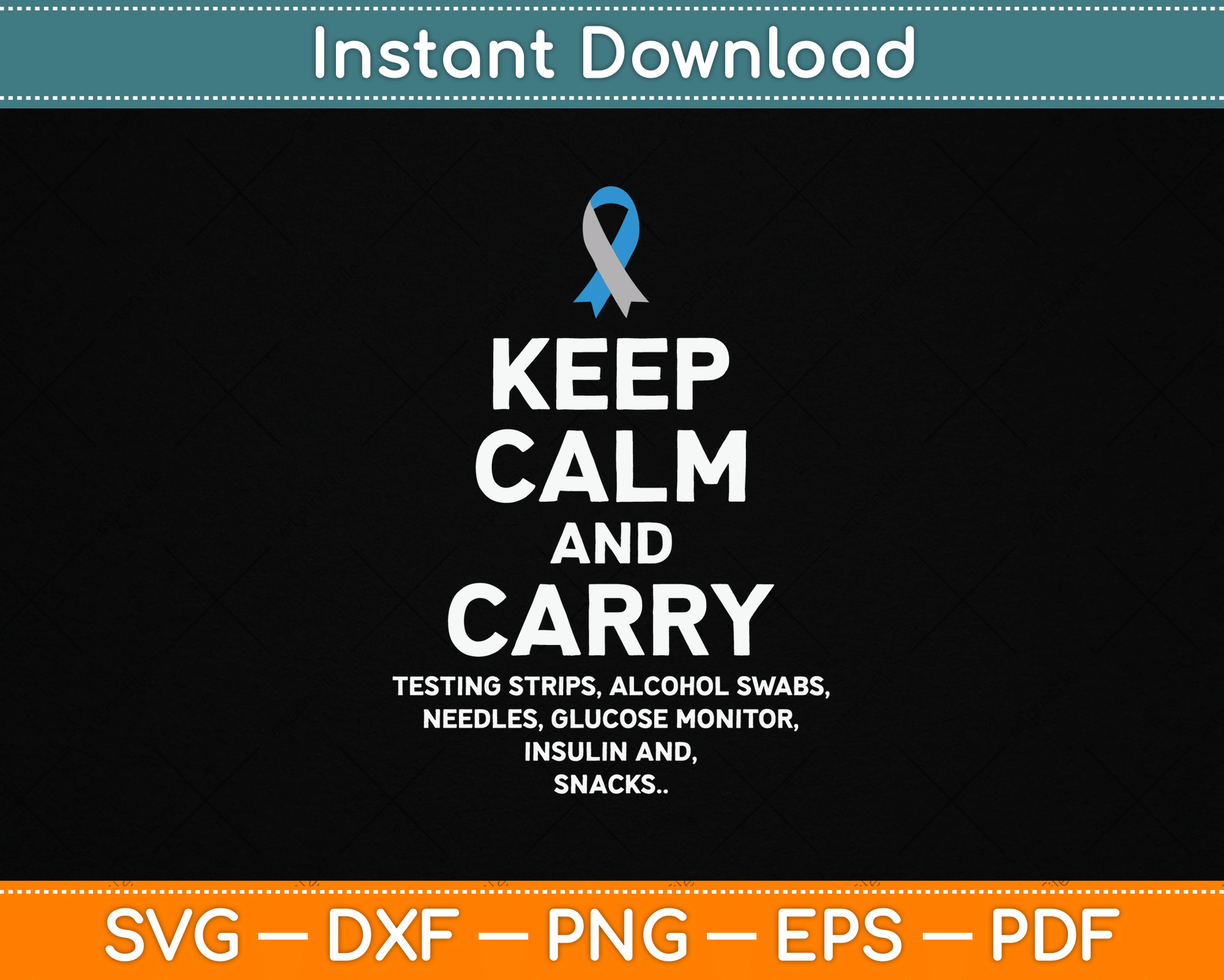 Funny Diabetic Keep Calm Type 1 Type 2 Diabetes Awareness SVG Digital Cutting File