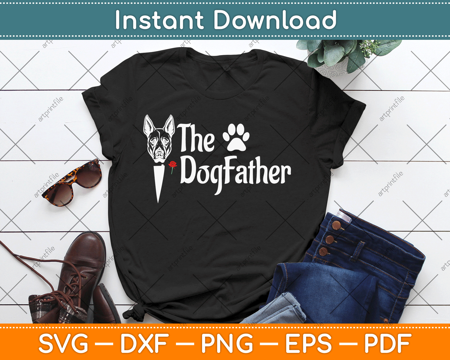 The Dogfather Doberman pinscher Dog Dad Father's Day SVG Digital Cutting File