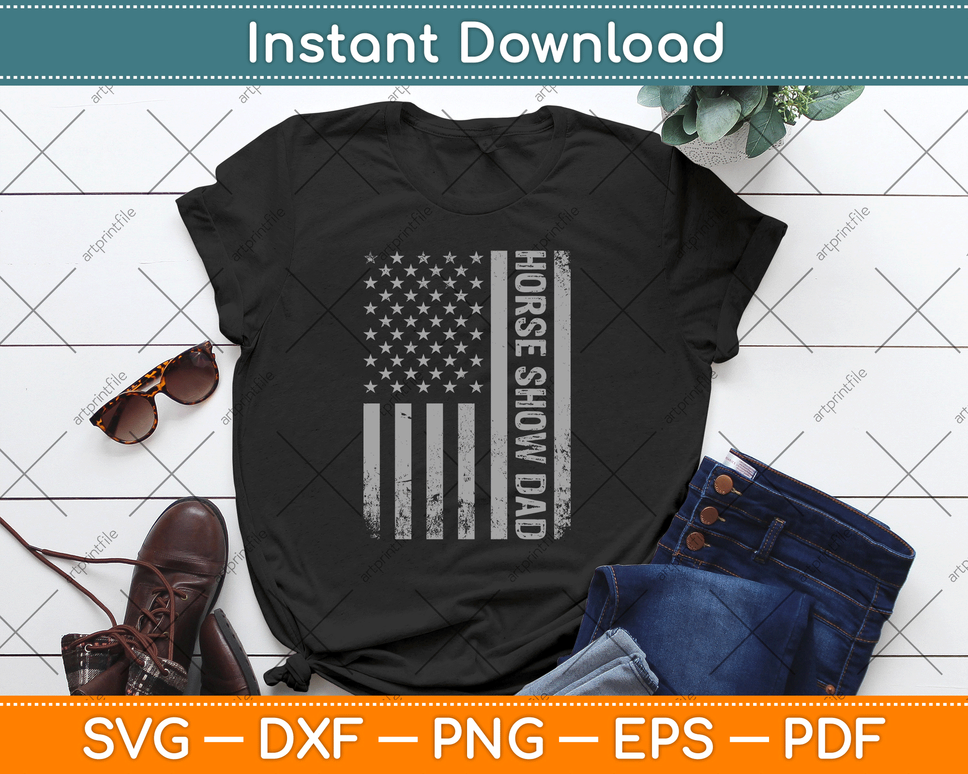 Funny Horse Show Dad America US Flag Patriot - Vintage SVG Digital Cutting File