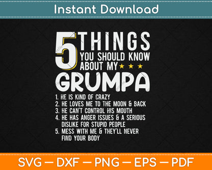 Funny 5 Things Grandpa Grumpa Svg Digital Cutting File
