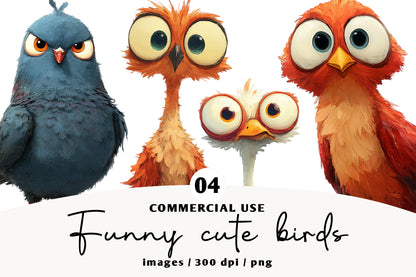 Funny Cute Birds Clipart PNG