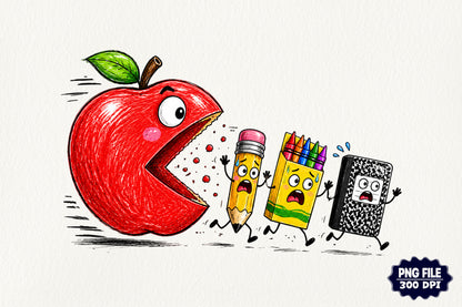 Funny Back to School Apple Pencil School Supplies PNG Sublimation