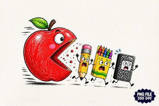 Funny Back to School Apple Pencil School Supplies PNG Sublimation