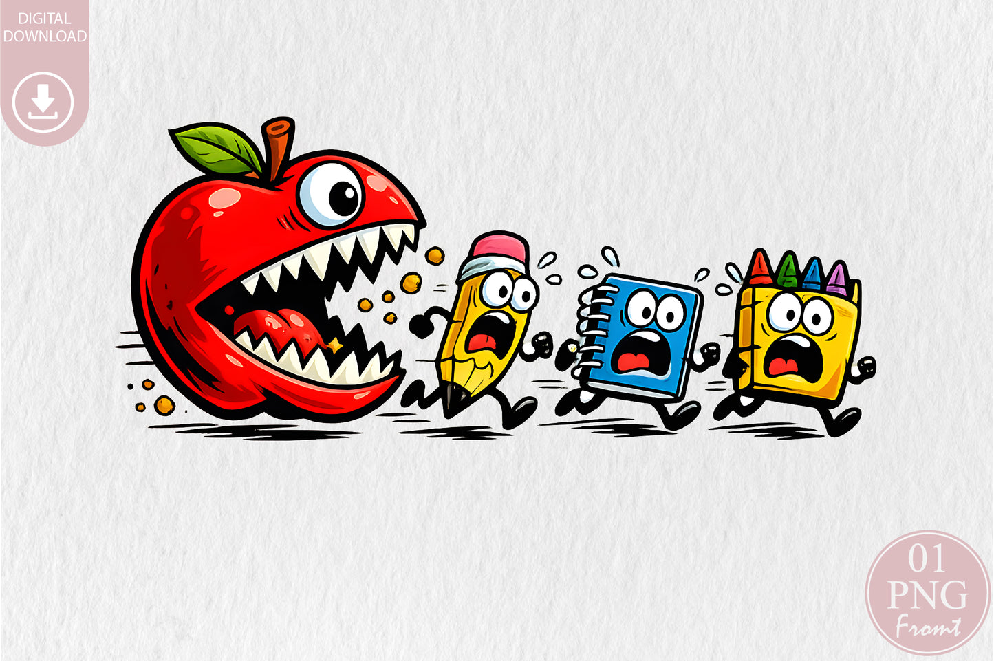 Funny Back to School Monster Apple PNG Sublimation