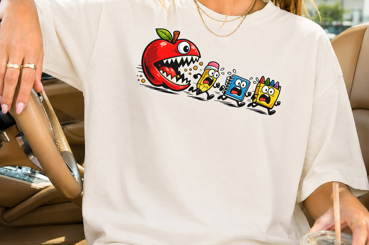 Funny Back to School Monster Apple PNG Sublimation