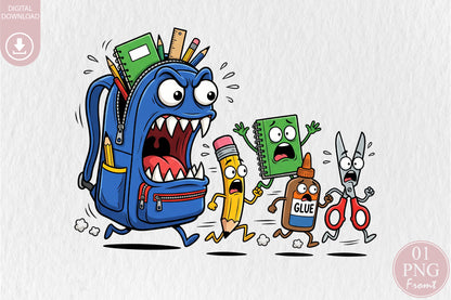 Funny Monster Backpack PNG Back to School Sublimation