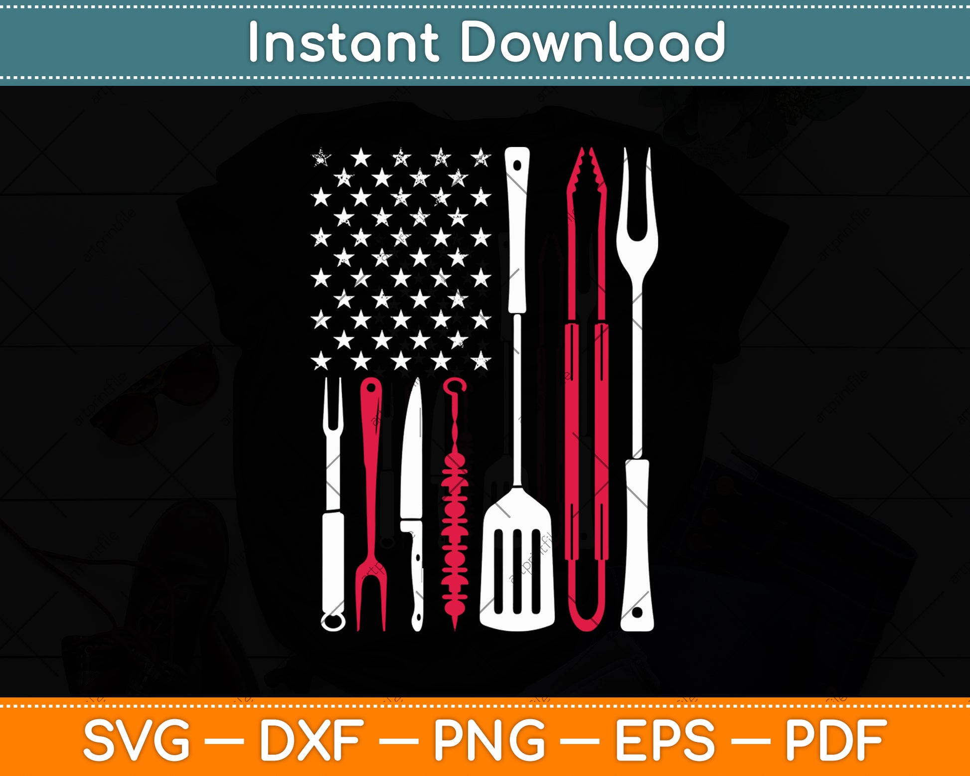 Funny Barbecue Smoke US Flag July 4th of BBQ Tools Grilling Svg Digital Cutting File