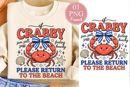 Funny Beach Quotes PNG Coquette Crab Sublimation Please Return To The Beach