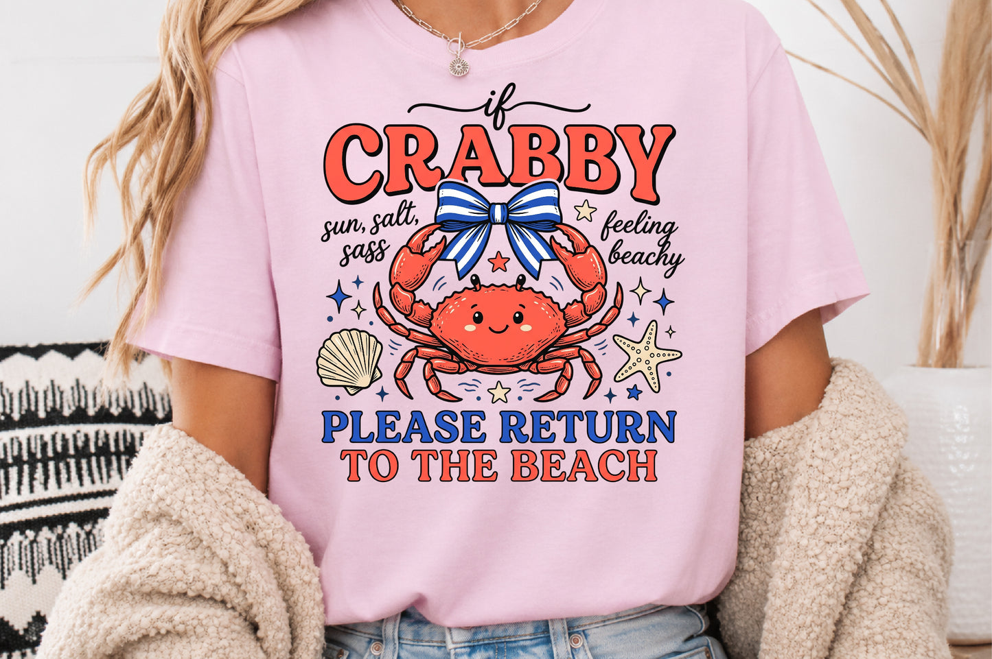 Funny Beach Quotes PNG Coquette Crab Sublimation Please Return To The Beach
