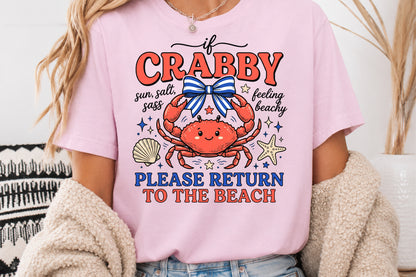 Funny Beach Quotes PNG Coquette Crab Sublimation Please Return To The Beach