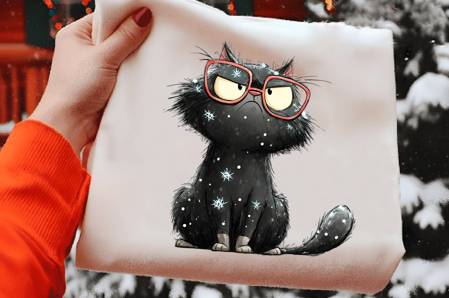 Funny Black Cat Christmas PNG | Cute Black Cat Clipart | 4 PNG