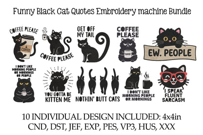 Funny Black Cat Embroidery Bundle