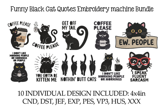Funny Black Cat Embroidery Bundle