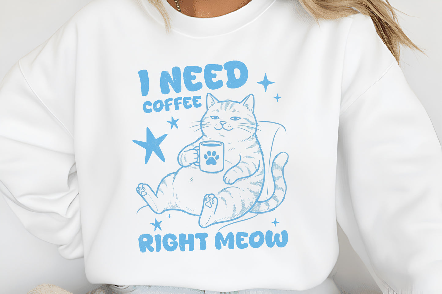 Funny Cat Coffee Pun PNG – I Need Coffee Right Meow